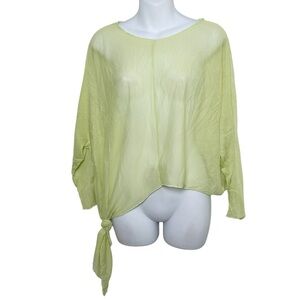 Comfy USA green sheer mesh side tie top size small summer artsy boho lagenlook